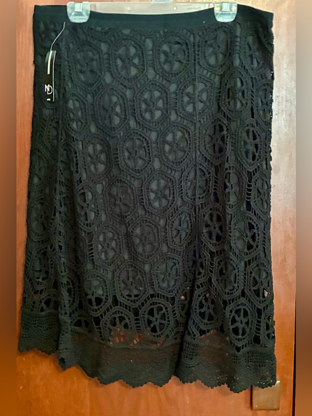 new directions Black Crochet Lace A-Line Midi Skirt